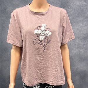Floral Embroidered Mauve T-Shirt